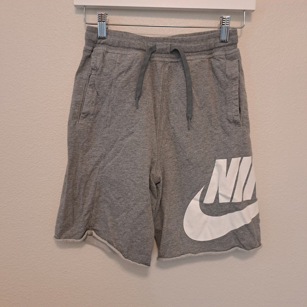 Nike Boys Sportswear French Terry Logo Shorts Gray White Size Large L